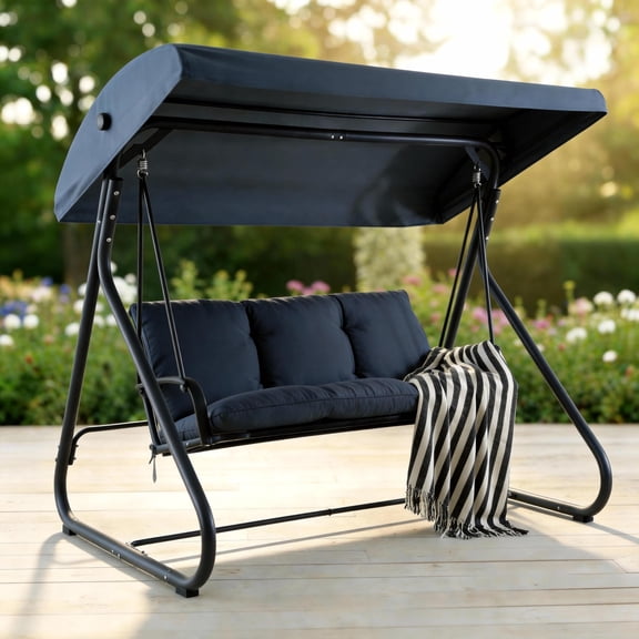 3-Seat Outdoor Patio Swing Chair with Adjustable UV-Resistant Canopy – Heavy-Duty Steel Frame, Breathable Cushions & Armrests, Weatherproof for Garden/Backyard/Deck/Poolside
