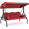 3 Seat Outdoor Porch Swing with Adjustable Canopy, Convertible Patio