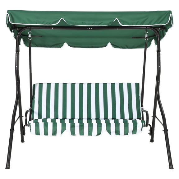 3‑Seat Outdoor Porch Swing Chair, Adjustable Canopy Heavy‑Duty Metal Frame Swing with Stand for Backyard Patio Lawn