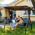thumbnail image 1 of 3-Seat Patio Porch Swing with Adjustable Hardtop,3 in 1 Convertible Outdoor Porch Swing for Adults,Patio Swing with Thicken Cushion,Pillows & Cup Holders for Porch,Backyard,Garden (Blue), 1 of 9