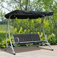 thumbnail image 1 of 3-Seat Patio Swing Chair, Outdoor Canopy Swing with Stand, Adjustable Shade, Steel Frame for Adults, Garden, Poolside, Black, 1 of 5