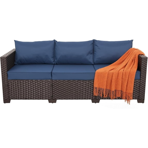 3-Seat Patio Wicker Sofa, Outdoor Rattan Couch Furniture Steel Frame ...