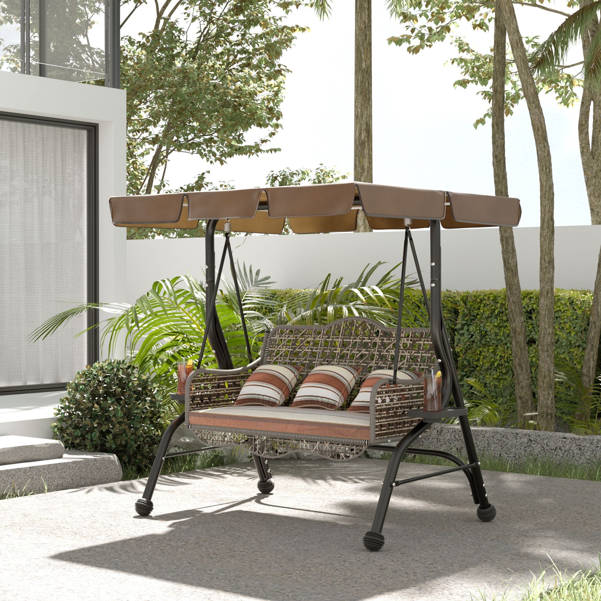 3 Seat Porch Swing Chairs for Outside, Porch Swing Cushions with