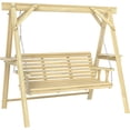 3 Seat Porch Swing with Stand, Wooden Patio Swing Chair with Side ...