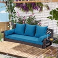 thumbnail image 1 of 3 Seat Porch Swing, Wicker Patio Swing with Cup Holders & 3 Back Cushions, Yard Swing with Chains for Deck Garden Backyard,Brown Seagrass Rattan,Peacock Blue Cushion,56-inch, 1 of 1
