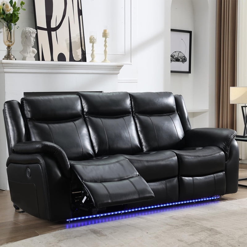 3Seat Power Recliner Chair Sofa Set for Living Room,Black Faux Leather