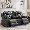 thumbnail image 1 of 3-Seat Power Recliner Chair Sofa Set for Living Room,Gray Faux Leather Electric Home Theater Seating Reclining Sofa Couch with Flipped Middle Backrest,LED Light,USB Port,Cup Holder,Hidden Arm Storage, 1 of 6
