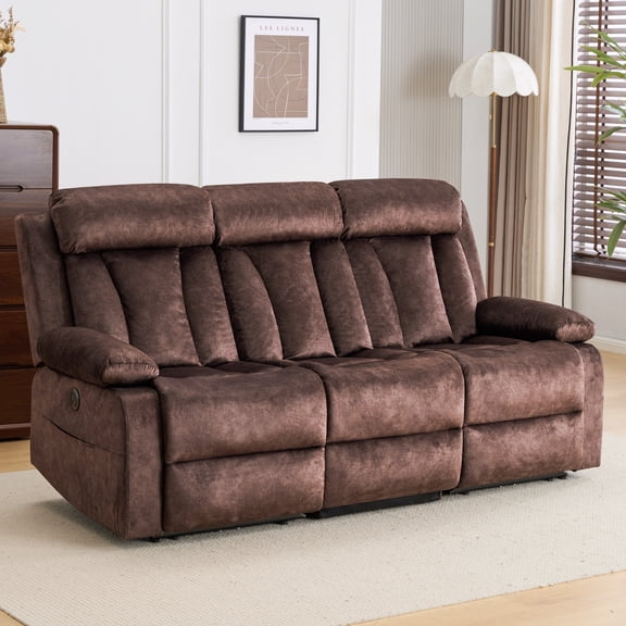 3 Seat Power Reclining Sofa,Massage Reclining Couch with HeatPower Reclining Couches with USB/Type-C Ports/Cup Holders/Storage/Console for Living Room,RV,Office, Aprtment (Warm Brown)