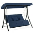 thumbnail image 1 of MCombo 3-Seat Heavy Duty Reclining Porch Swing Chair with Legrest, 680 lb Capacity, Cushions and Pillows, Dark Blue, 1 of 10