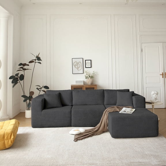 3-Seat Sectional Grey Couch / Reversible Design for Versatile Setup