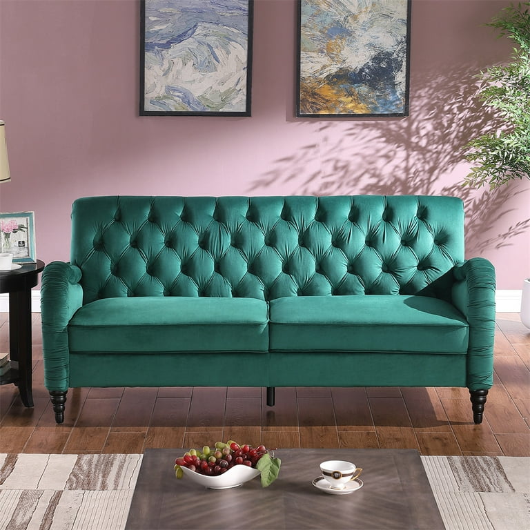 3 Seat Sofa Couch Modern Button Tufted Velvet Upholstered