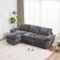 thumbnail image 1 of 3-Seat Sofa Couch with Ottoman, Modern Deep Sleeper Sofa with Metal Legs, Comfy Upholstered Furniture for Living Room Apartment Studio Office, DARK GREY, 1 of 9