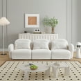 thumbnail image 1 of 3 Seat Teddy Fabric Lazy Sofa with Removable Backrest , Sponge Couch with Armrests for Living Room, Bedroom, White, 1 of 7
