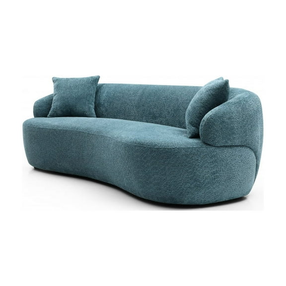 3 Seat Upholstered Curved Sofa, Mid Century Modern Cloud Couch Boucle Sofa, Fabric Couch for Living Room, Bedroom, Office, Light Blue