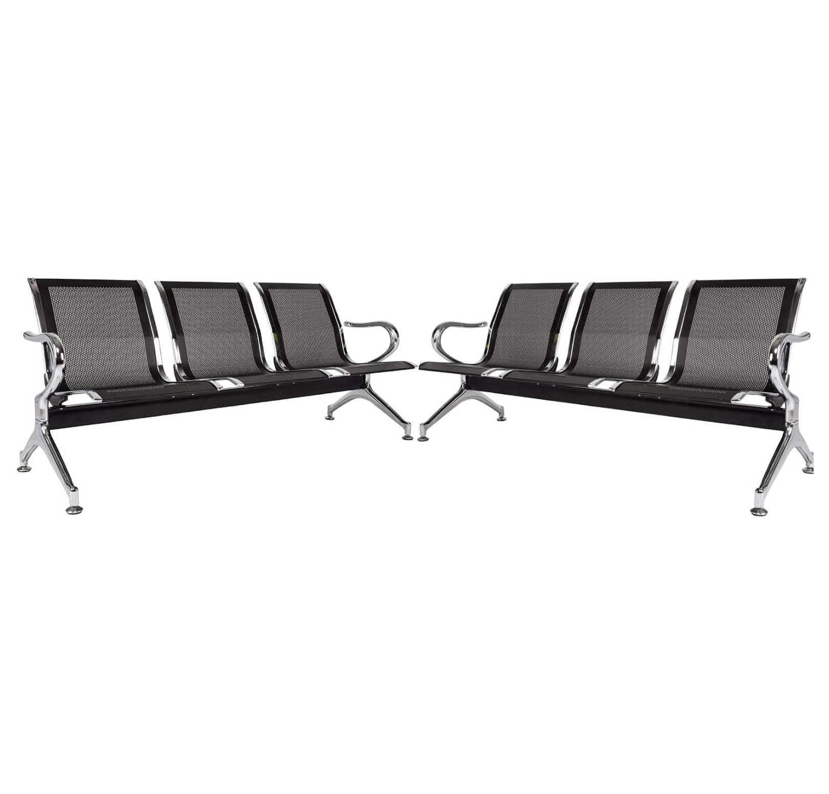 3 Seat Waiting Room Chairs Set of 2 Black Reception Furniture with Arms ...