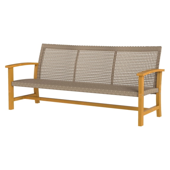 3-Seat Wicker Outdoor Couch - Teak Patio Sofa, Acacia Wood & Steel Frame, 1000 LBS Capacity - Porch Furniture for Patio, Balcony, Garden