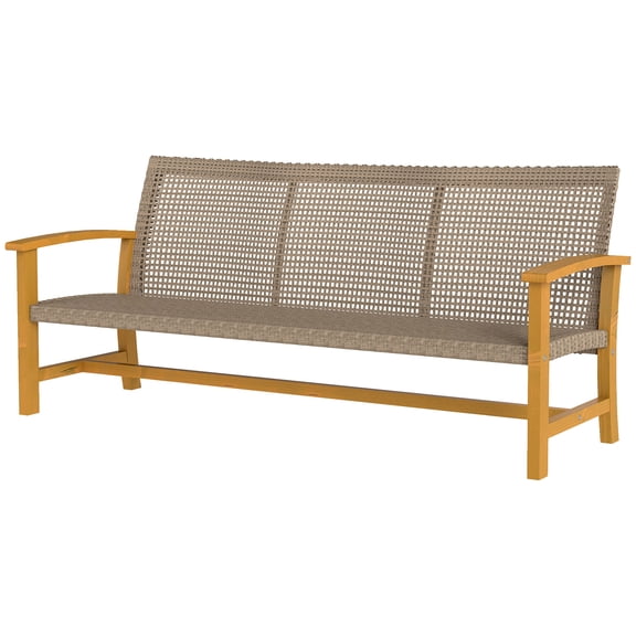 3-Seat Wicker Outdoor Patio Sofa with Acacia Wood Frame, Steel Seat, 1000 lbs Capacity, Teak