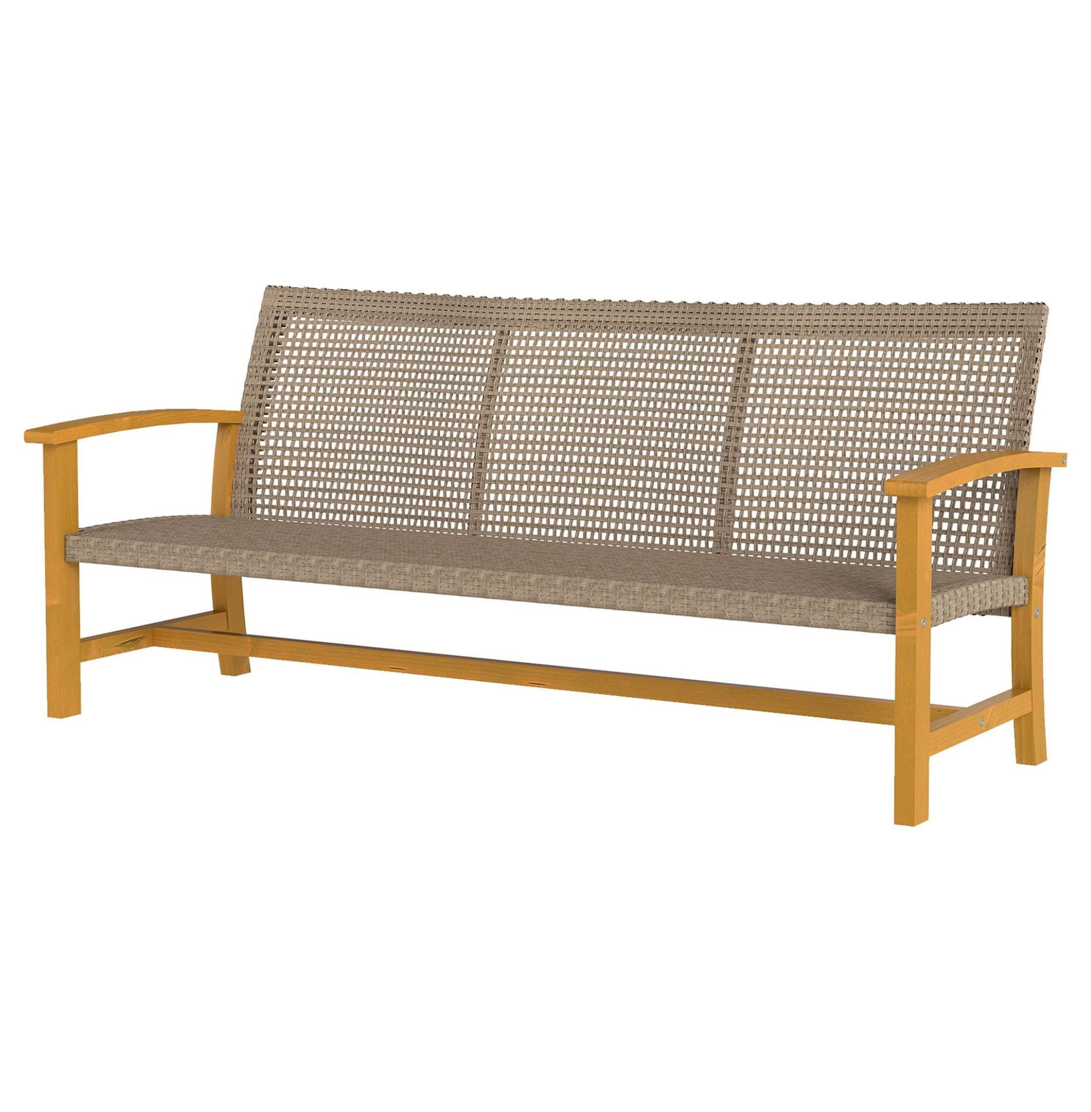 3-Seat Wicker Outdoor Sofa, Acacia Wood Patio Couch, 1000 LBS Capacity, Teak