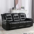 thumbnail image 1 of 3 Seater 360°Swivel and Rocking Home Theater Recliner with Two Cup Holders, PU Sofa Seat with Overstuffed Soft Cushion and Wider Armrests for Living Room,Bedroom, Black, 1 of 7