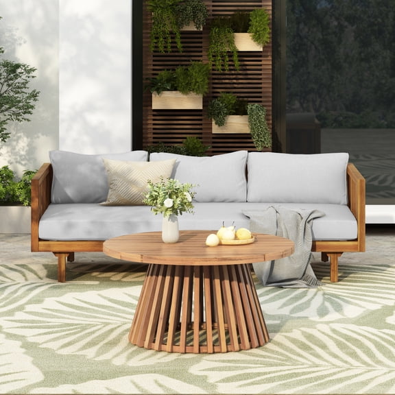 3-Seater Acacia Wood Patio Daybed Set Outdoor Patio Furniture Set with Coffee Table Weather Resistant Fabric Sofa Set for Backyard Garden Poolside Multiple color