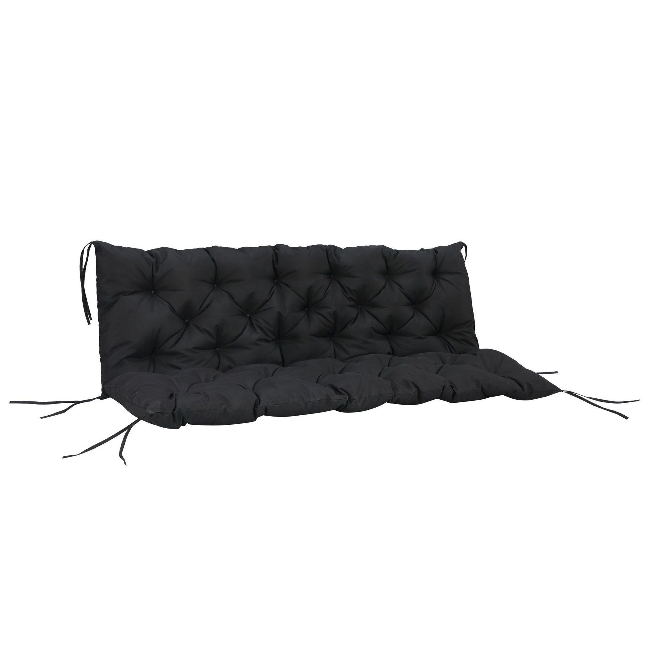 3-Seater Bench Cushion Outdoor Swing Replacement Pad - Black Patio Furniture Cushions with Backrest & Ties