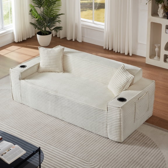 3-Seater Boneless Sofa - No Assembly Needed, Modern Compact Couch for Living Rooms, Apartments & Offices,White