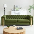 thumbnail image 1 of 3-Seater Button Tufted Velvet Sofa with Gold Metal Legs & Tuxedo Arms, Soft Upholstered Sleeper for Living Room, Green, 1 of 7