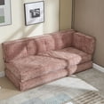 thumbnail image 1 of 3 Seater Chenille Convertible Sofa Bed with Modular Sections & Side Pockets – Compact Design for Small Spaces, Thick Cushions, No Assembly Required, Pink, 1 of 7