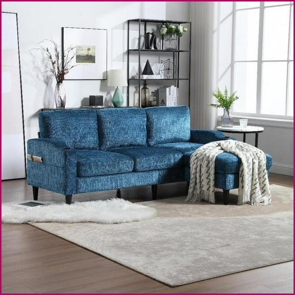 3-Seater Chenille Sofa with Storage Ottoman, Cup Holders & Side Pockets Living Room Modular Couch | Chenille | Cushion Back | Wood