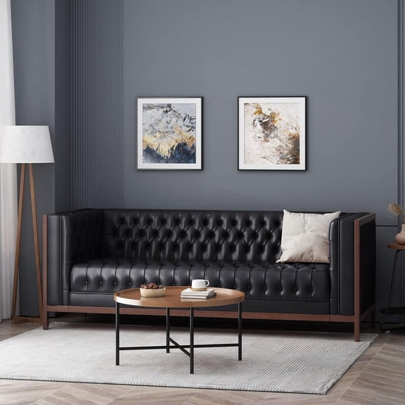 3-Seater Contemporary Sofa with Button-Tufted Diamond Stitching and Tuxedo Arms