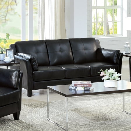 3 Seater Contemporary Sofa with Cushioned Armrests, Black