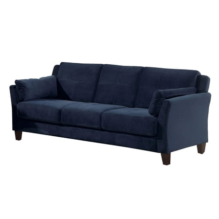 Benzara 3 Seater Contemporary Wood Sofa with Cushioned Armrests in Blue