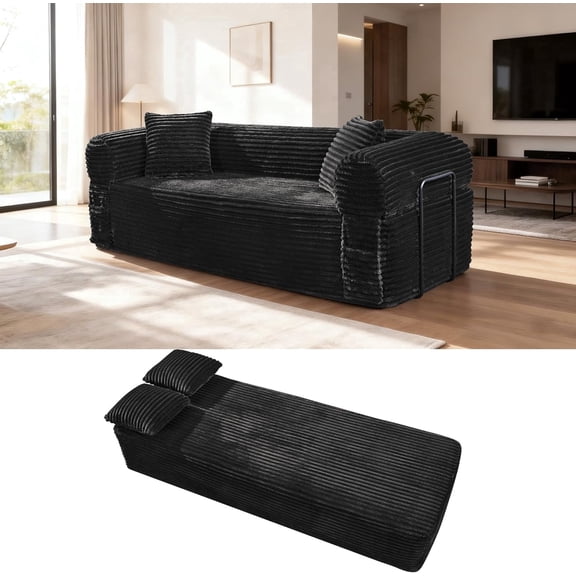 Unbranded Modern Corduroy Reclining Sleeper Sofa, Black