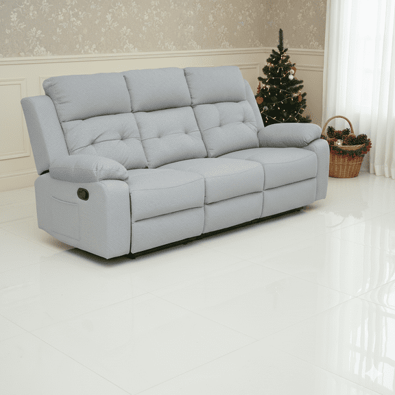 3 Seater Couch for Family Living Room Gray Manual Reclining 3 Seater Sofa Couch for Living Room Wide Seating, Ergonomic Support, Tool-Free Assembly, Home Theater & RV Furniture