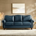 thumbnail image 1 of 3 Seater Faux Leather Sofa Upholstered Couch with Nailhead Trim Rolled Armrest for Living Room Navy, 1 of 7