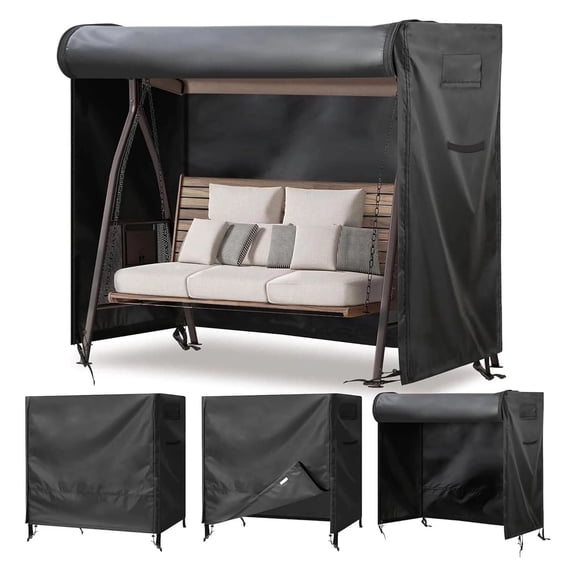 3 Seater Hammock Glider Chair Cover, 420D Garden Glider Chair Covers UV Resistant Swing Canopy Covers All Weather Protection Outdoor Swing Cover (Black, 87 x 49 x 67inch)