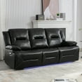 thumbnail image 1 of 3-Seater Home Theater Recliner Sofa, Manual Recliner Sofa with LED Light Strip & Built-in Cup Holders, Movie Theater Sofa for Living Room, 1 of 27