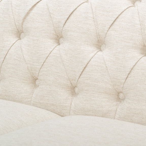 3 Seater In Classic Beige With And Scrolled Arms Deep Button Tufting Look