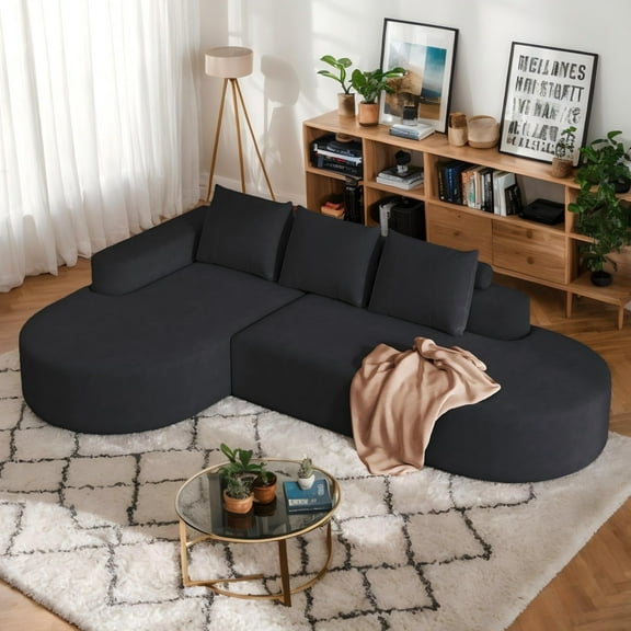 3-Seater L Shaped Modular Couch with Pillow, 108.5" Chenille Upholstered Corner Sofa with Left Chaise, No Assembly Required, Comfy Boneless Sofa for Living Room/Bedroom
