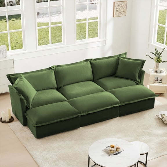 3-Seater Living Room Sofa - Cascading Hem & Detailing, Removable Corduroy Covers, Green