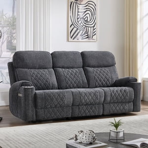 3-Seater Manual Recliner Sofa,1+3 Pieces Overstuffed Fabric Reclining Couch with Removable Console Featuring Cup Holders for Living Room and Home Theater(Dark Gray,Chair+Sofa)