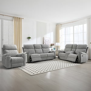 3-Seater Manual Recliner Sofa,2+3 Pieces Overstuffed Fabric Reclining Couch with Removable Console Featuring Cup Holders for Living Room and Home Theater(Dark Gray,Loveseat+Sofa)