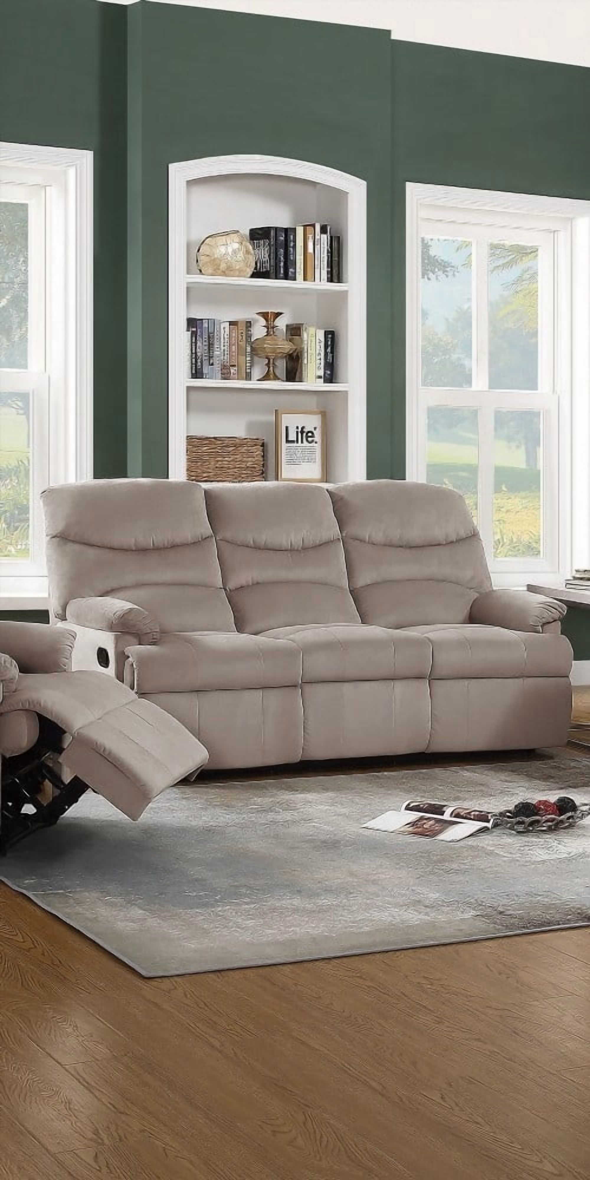 Luxurious Velvet 3-Seater Manual Recliner Sofa for Living Room (74" x ...