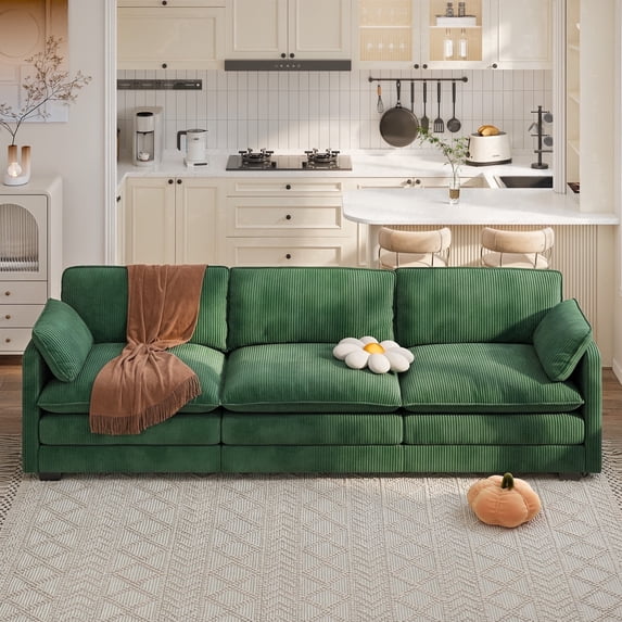 3 Seater Modern Modular Sectional Sleeper Sofa, Noelse Comfy Cloud Couch with Double Layer Upholstered Seat Cushion, Deep Seat Couches with 2 Pillows for Living Room Bedroom and Apartment, Green