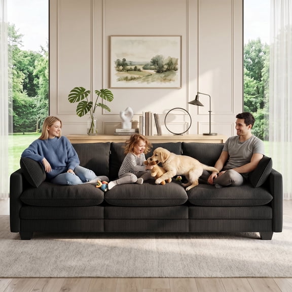 3 Seater Modern Modular Sectional Sleeper Sofa, Noelse Comfy Cloud Couch with Double Layer Upholstered Seat Cushion, Deep Seat Couches for Living Room Bedroom and Apartment, Black