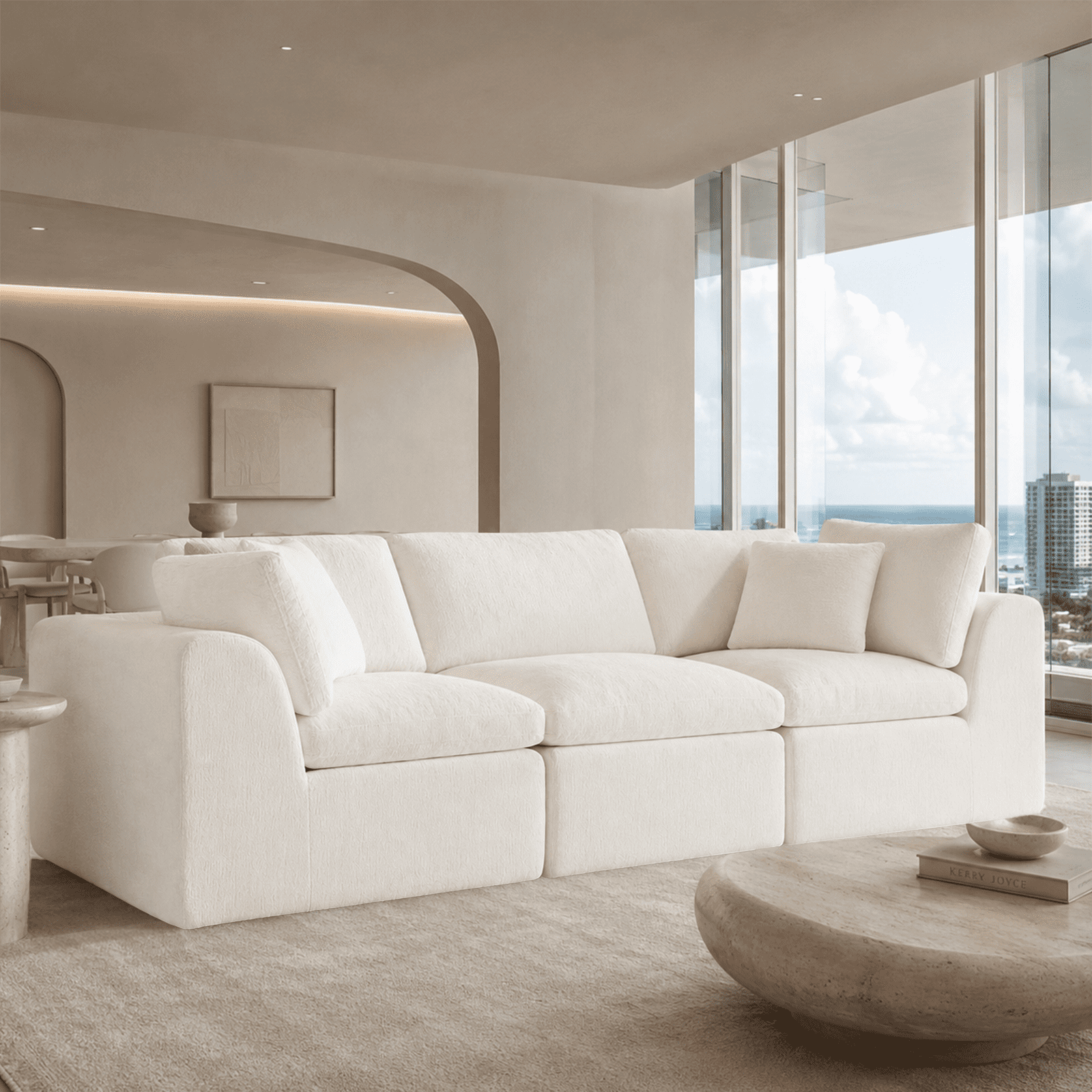 108'' Chenille Sectional Sofa, Modern Boneless Cloud Couch with Deep ...