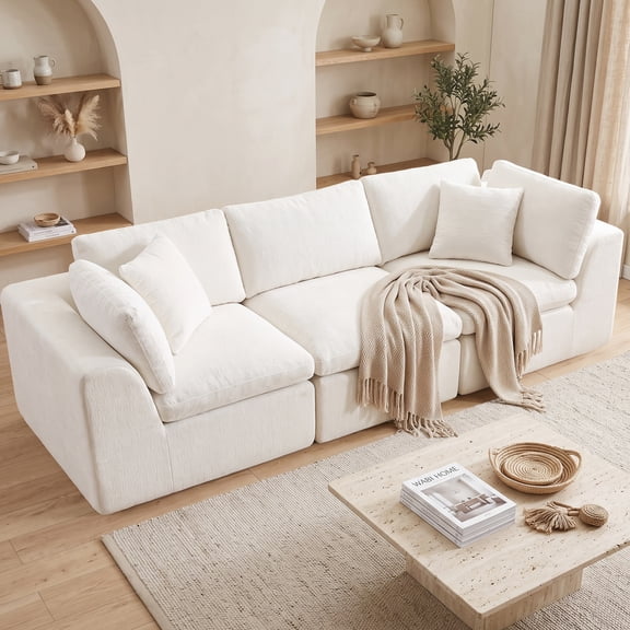 108'' Chenille Sectional Sofa, Modern Boneless Cloud Couch with Deep Seat, 3 Seater Modular Sofa for Living Room, No Assembly Required, Beige