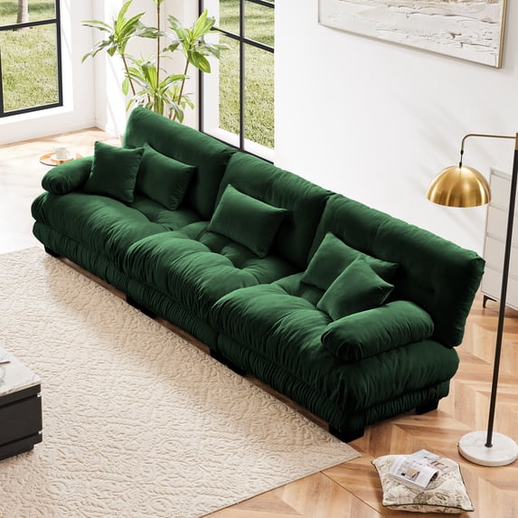 3-Seater Modular Sectional Sofa with Deep Seat, Chenille Upholstered Cloud Couch for Living Room, Apartment, Office, Green