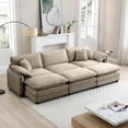 thumbnail image 1 of 3-Seater Oversized Modular Cushioned Sofa with 3 Ottomans to Work as Sleeper Sofa Beds, 3-Seater Sofa with 3 Footstools Fabric (Tan), 1 of 1