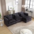thumbnail image 1 of 3-Seater Overstuffed Chenille Fabric Sofa Couch with Removable Ottoman, L-Shape Modular Sectional Sofa with 3 Waist Pillows,  Soft Deep Seat Upholstered Cloud Couch for Living Room, Black, 1 of 7